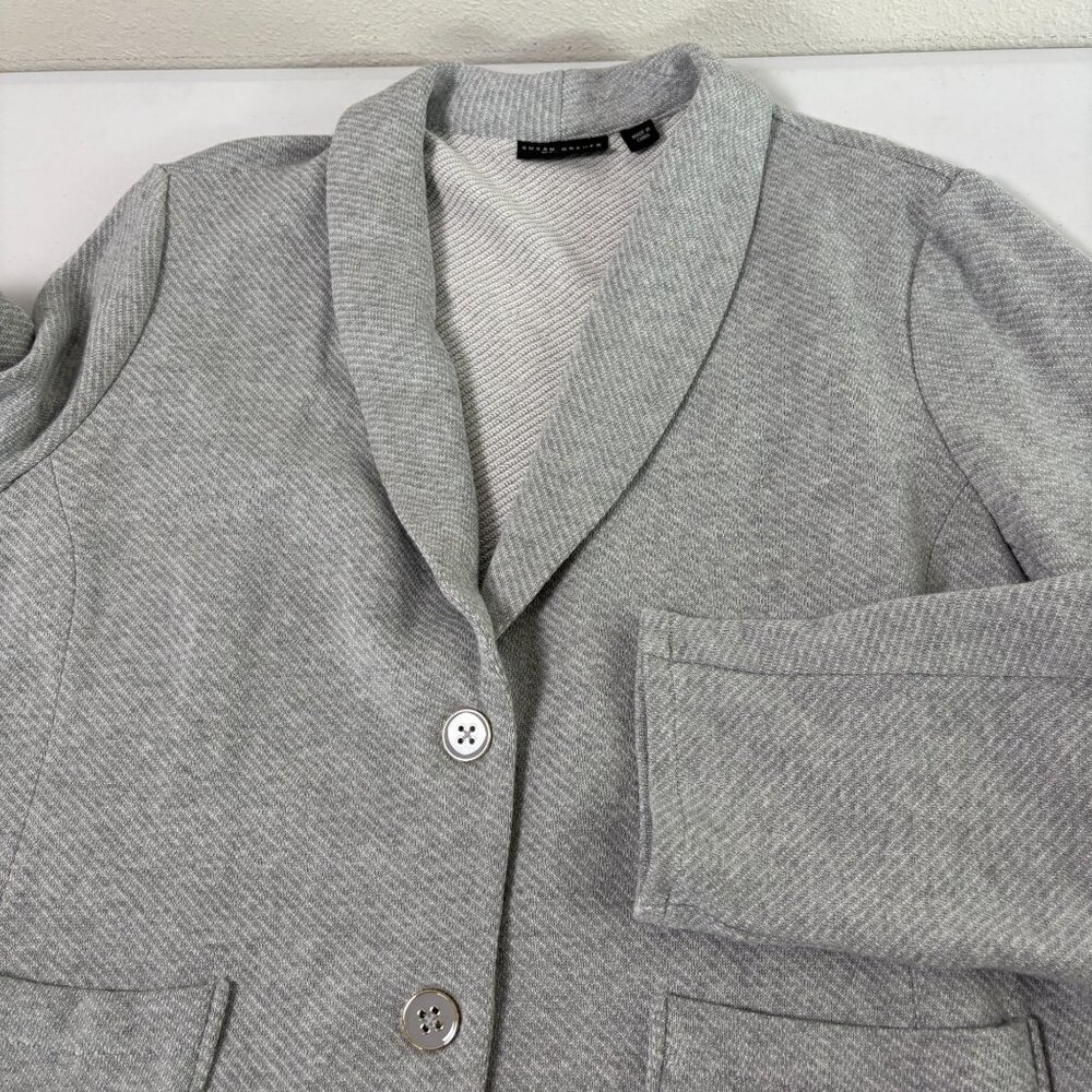 Susan Graver Weekend Heathered Twill Terry Blazer Size XL Gray Pockets A634075 - Picture 12 of 12